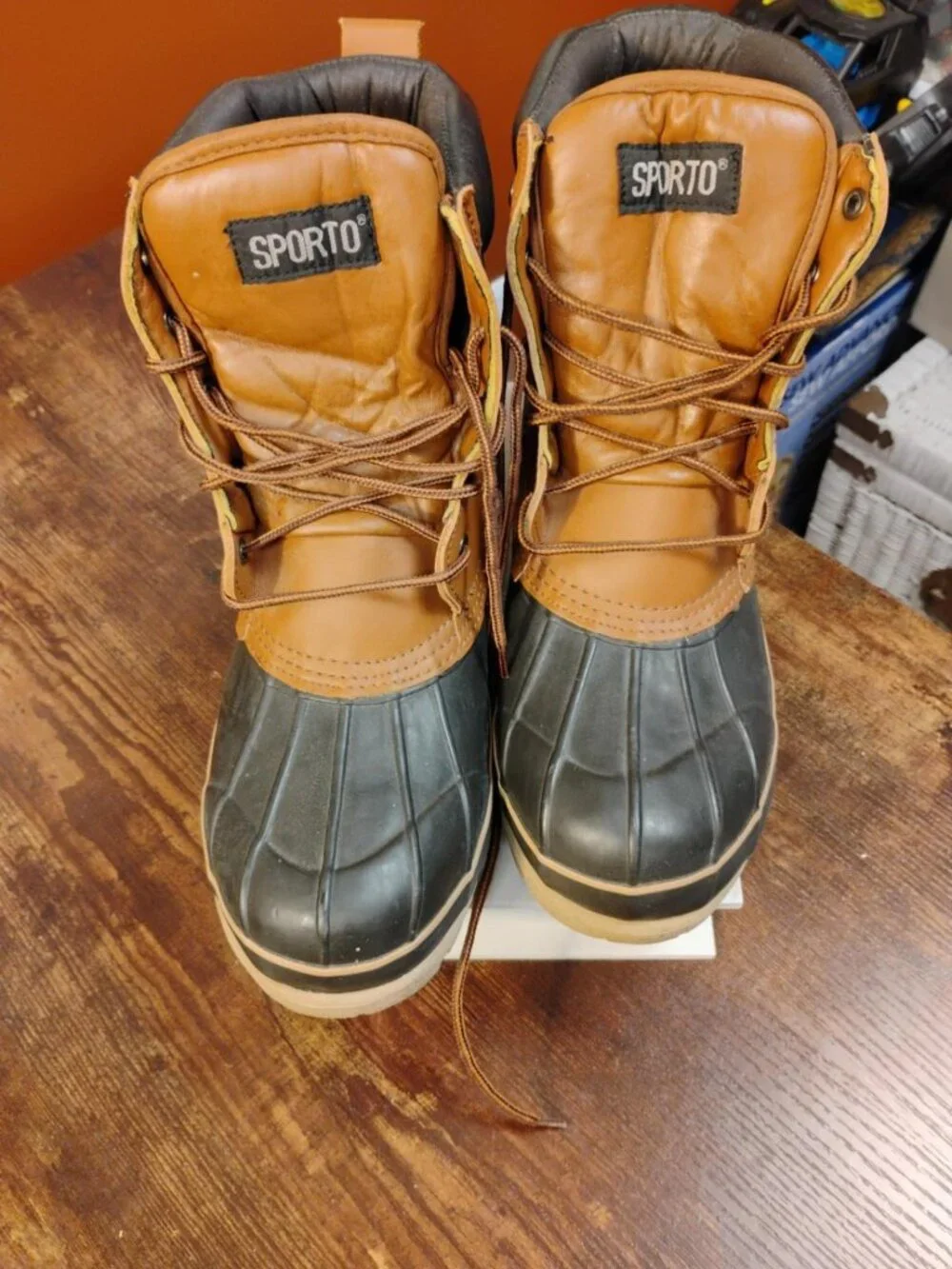 Vintage Sporto Men’s Leather Duck Boots Brown Black Size 13M Style 293